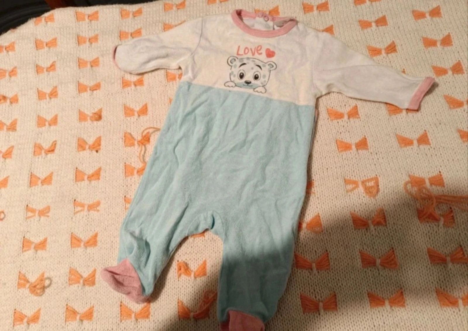 Pijama macacão de veludo para bebê 3 meses - Motivo "Love" – photo 2